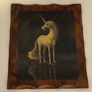 Elegant Unicorn Wall Art in Brown Frame